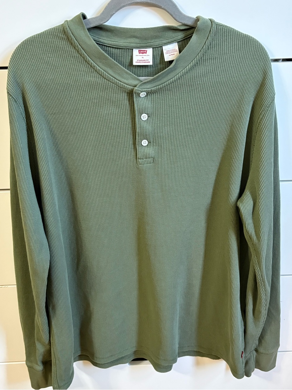 Levi's Olive Green Waffle Henley Long Sleeve Shirt
